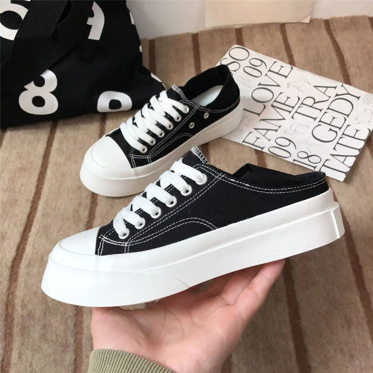 Women's Shoes Round Toe Female Footwear Canvas White High On Platform Stylish Offer New Arrival 2025 Cheap Low Price Urban