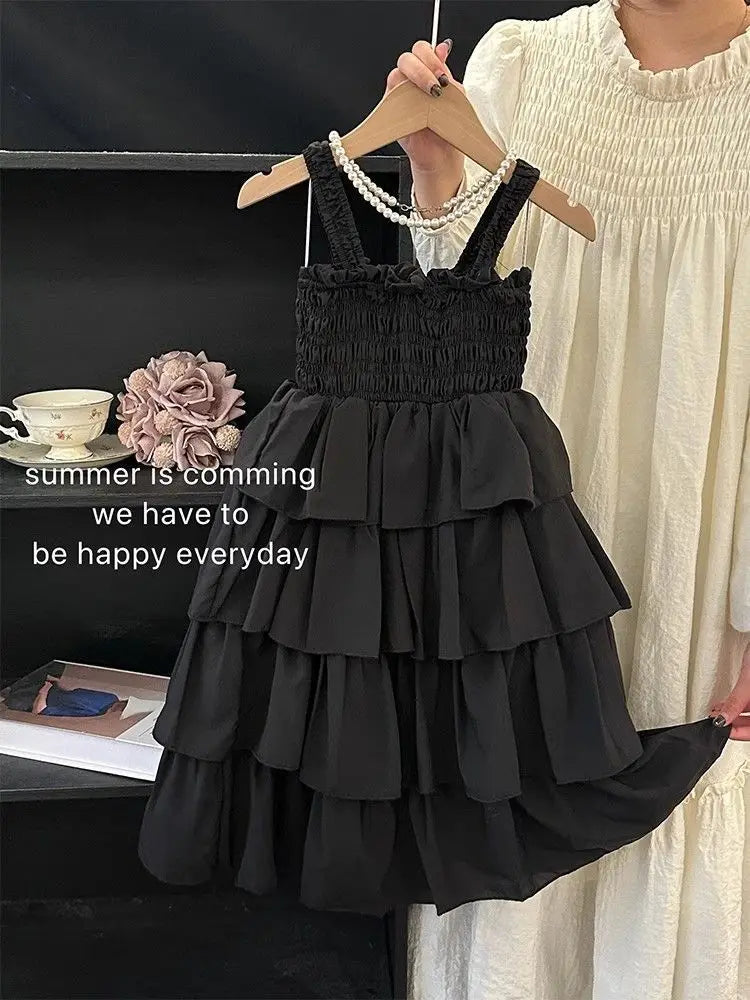 Kids Girls Summer Cake Dress  New Arrival Children Casual Multilayer Dresses Princess Sleeveless Sling Beach Rainbow Dress
