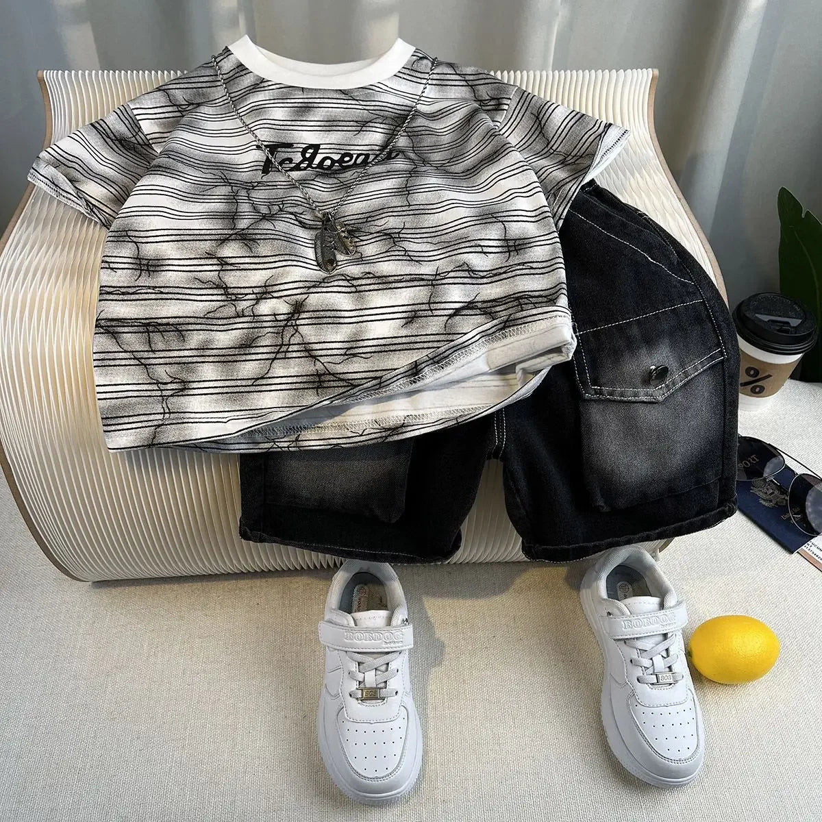 Hot Sale Fashion Baby Boy Suit Summer Clothes Short Sleeve T-shirt Short Jeans 2 Piece Set Kids Outfit  Children's Costume