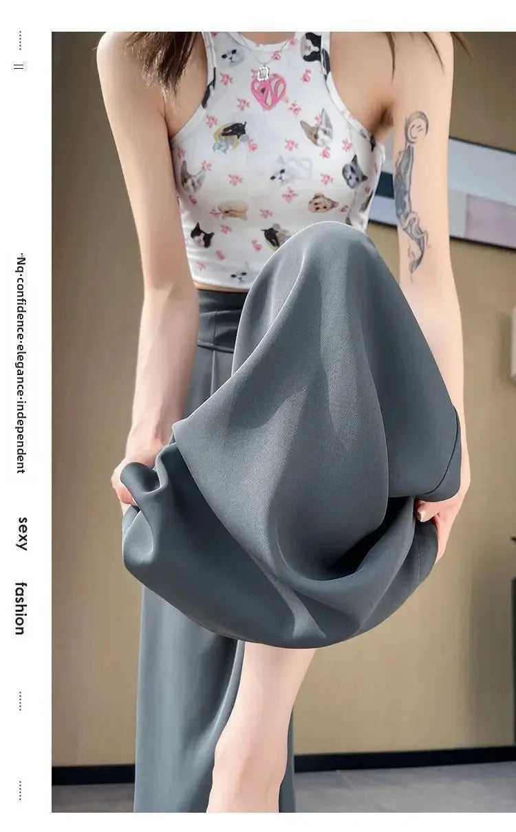 High Waist Wide Leg Straight Cut Casual Loose Long Pants Women's Suit Pants Spring Summer New Arrival Floor Length Trousers