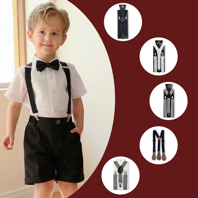 Children's Suspender Adjustable Straps Buckles Length Clothing with Three Elastic Clips Suspender Kids Wedding Accessories