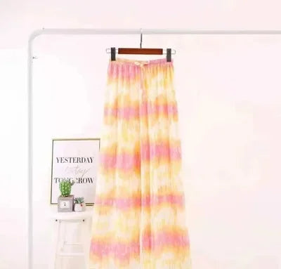 Thai Print Heart Wide Leg Pants Women Summer Thin Loose plus Size High Waist Slimming Long Trousers Casual Fashion plus Size