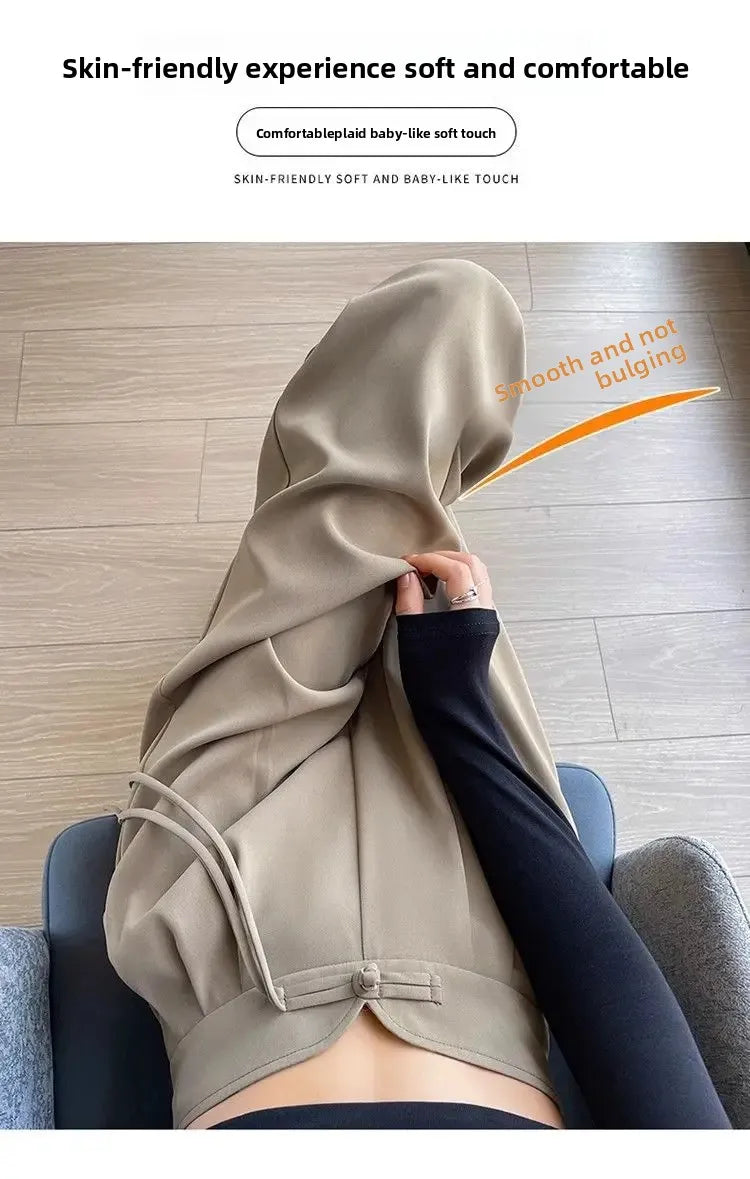 New Chinese Style High Waist Buttoned Suit Pants Women's Spring Summer Casual Wide Leg Pants Versatile Slimming Design