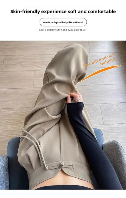 New Chinese Style High Waist Buttoned Suit Pants Women's Spring Summer Casual Wide Leg Pants Versatile Slimming Design