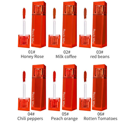 PEACHWHO Ruby Velvet Foggy Lip Glaze Matte Lip Stain Moisturizing Longlasting Waterproof Natural Smooth Silky Lipstick Cosmetics