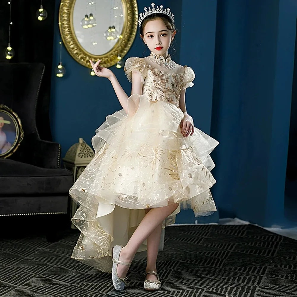 Champagne Princess Special Occasion Flower Girl Dress Wedding Pary Prom Birthday First Communion Baby Child Kid Pageant Gown