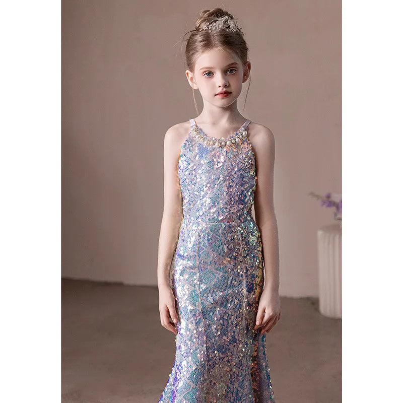 Children's Princess Dress Shiny Sequined Dress For Girls 2Y 10 12 Years 14 Years Mermaid Elegant Teen Party Evening Dress