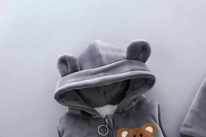 3Pcs Boys Suit Autumn And Winter Baby Girl Clothes Fleece Thickened Keep Warm Sets For Children Cute Bear Embroidery Clothing