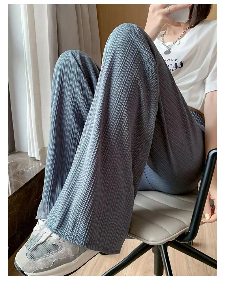 Ice silk wide leg pants for women new summer thin straight leg casual Yamamoto pants, sunscreen and mosquito proof pants