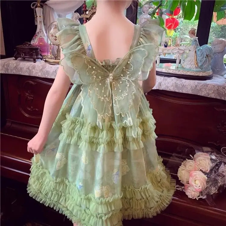 Baby Girls' Summer and Spring New Dress Butterfly Mesh Princess Fashion and Beautiful Kids Outwear Evening Dress