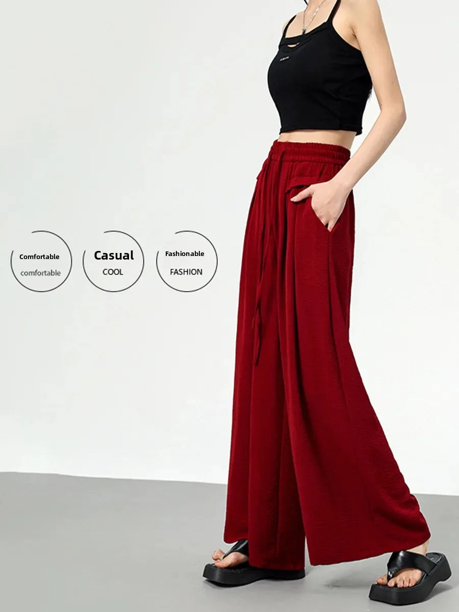 High Waist Wide Leg Pants Women's Ice Silk Loose Fit Casual Trousers Skirt Spring Summer New Style Sliko Moutain Lazy Pants