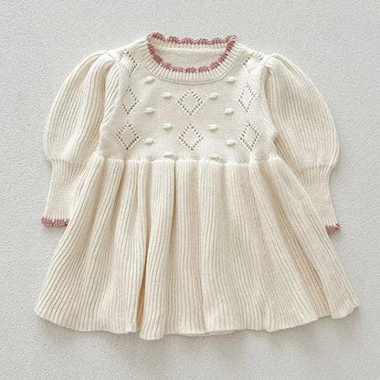 2024 New Autumn Kids Princess Dresses Long Sleeved Knitted Splicing Baby Girl Knitting Party Dress Children Knitting Clothes