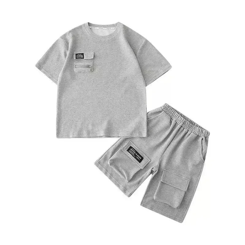 Summer Kids Boys T-Shirt+Shorts 2-Piece Set Letter Printing Children Teen Loose Comfortable Sports Casual Clothes 4-14 Years Old
