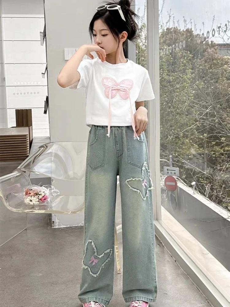 Child House Clothing Elementary Girl Summer Clothes Kids Set Korean Children's  Girly Setup Outdoor Top Girls Outfit Sets