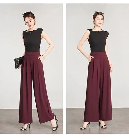 Women's Black High Waist Wide Leg Pants Pleated Loose Fit Formal Casual Trousers