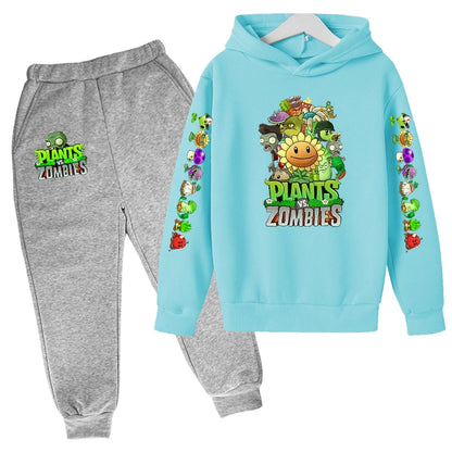Kids Hooded Pullover Popular Game Plants vs. Monster Print Boys/Girls Top/Pants 3-13Y Casual Fun Sports Charming  Clothing Set