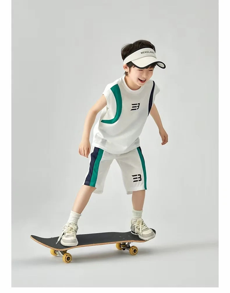 Boys Basketball Suit Summer Sportswear Comfortable Suit Vest Lightweight Shorts Children's Korean Version Handsome Two-piece Set