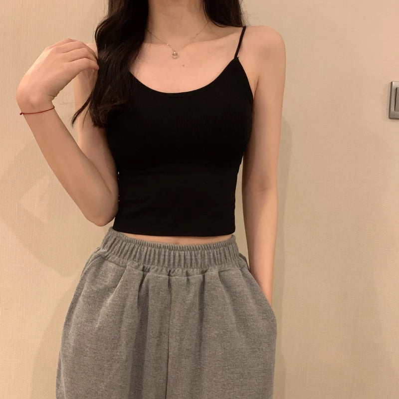 Sexy ort Strap Vest Women's Inner Wear with Chest Pad Autumn Winter ort Sle Bal Trendy Base irt for Young Women