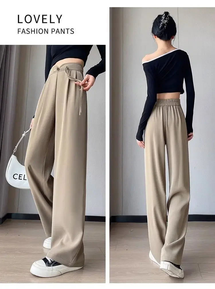New Chinese Style High Waist Buttoned Suit Pants Women's Spring Summer Casual Wide Leg Pants Versatile Slimming Design
