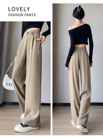 New Chinese Style High Waist Buttoned Suit Pants Women's Spring Summer Casual Wide Leg Pants Versatile Slimming Design