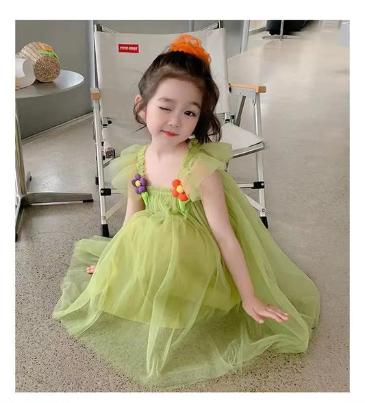 Summer Princess Girls Kids Tulle Super Fairy Dresses Rainbow Flower Party Tutu Dress Children Mesh Puffy Birthday Vestidos Cloth