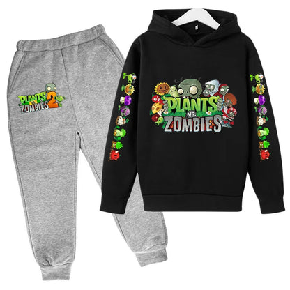 Kids Hooded Pullover Popular Game Plants vs. Monster Print Boys/Girls Top/Pants 3-13Y Casual Fun Sports Charming  Clothing Set