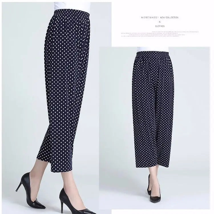 High Waist Floral Pants Straight Leg Home Leisure Women's plus Size High Elasticity Air Conditioning Pants Casual Trousers