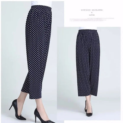 High Waist Floral Pants Straight Leg Home Leisure Women's plus Size High Elasticity Air Conditioning Pants Casual Trousers