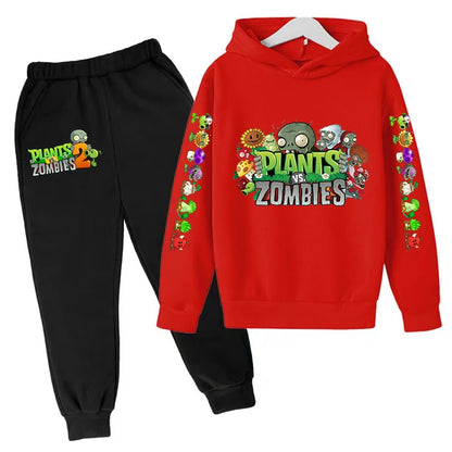 Kids Hooded Pullover Popular Game Plants vs. Monster Print Boys/Girls Top/Pants 3-13Y Casual Fun Sports Charming  Clothing Set