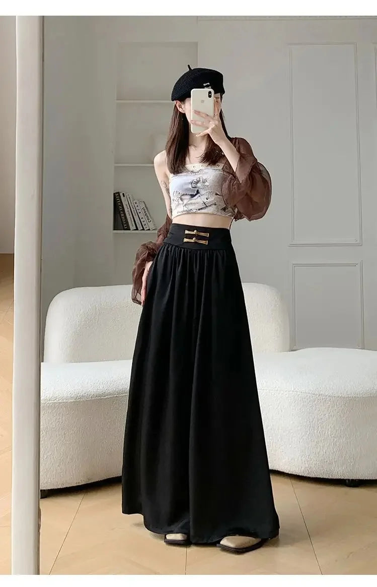 High Waist Drapey Wide Leg Casual Pants Women's Spring Summer New Chinese Design Long Trousers Southeast Asian National Style Bu