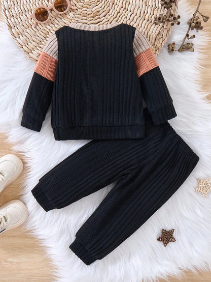 BOYS AND GIRLS FASHION TREND THREE COLOR LONG SLEEVED TOP ROUND NECK SWEATER PANTS 2-PIECE SET