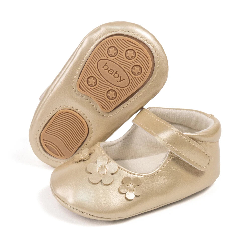 Gold Tie Cute Bow Flower Baby Princess Shoes Wedding Birthday Party Non-Slip Soft Sole Baby Toddler Shoes