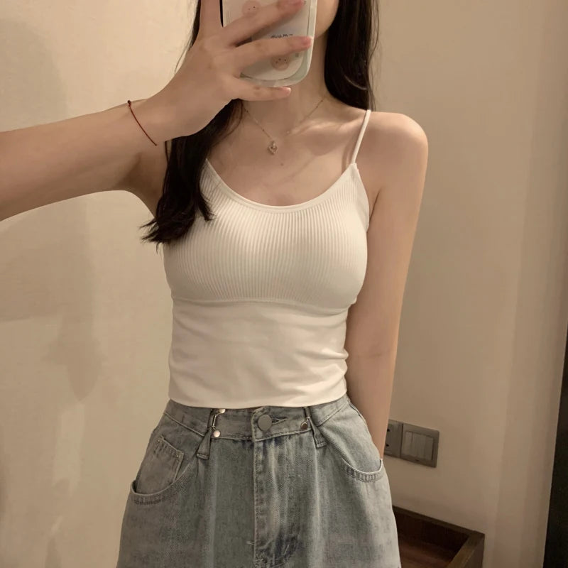 Sexy ort Strap Vest Women's Inner Wear with Chest Pad Autumn Winter ort Sle Bal Trendy Base irt for Young Women