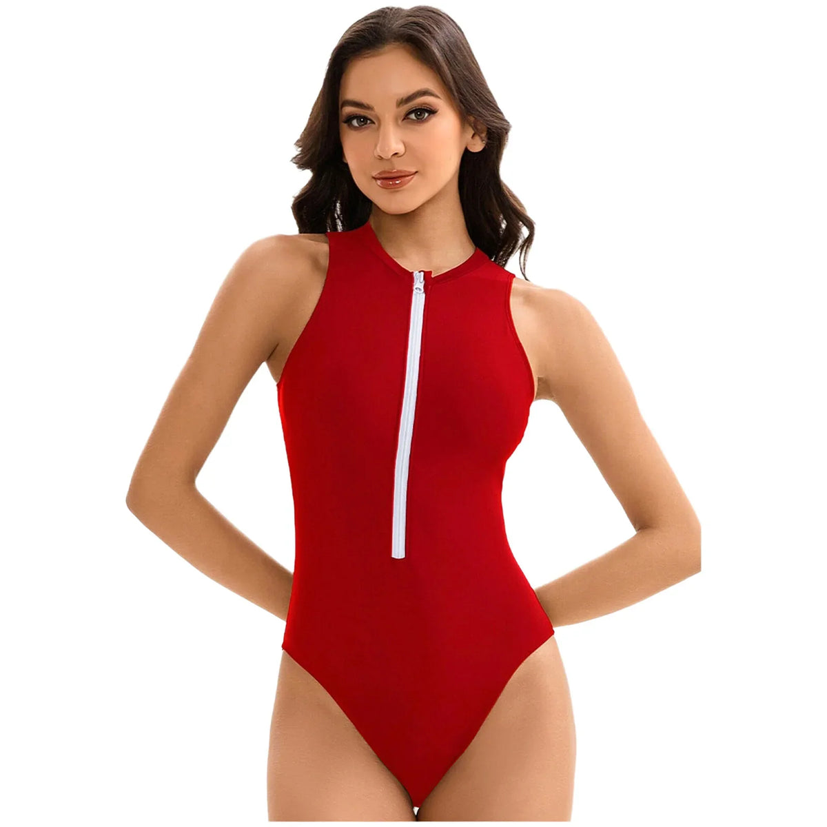 Womens One-piece Athletic Wetsuit Swimsuit Sports Swimwear Swim Costume Solid-color Zipper Closure Beach Swimming Bathing Suit