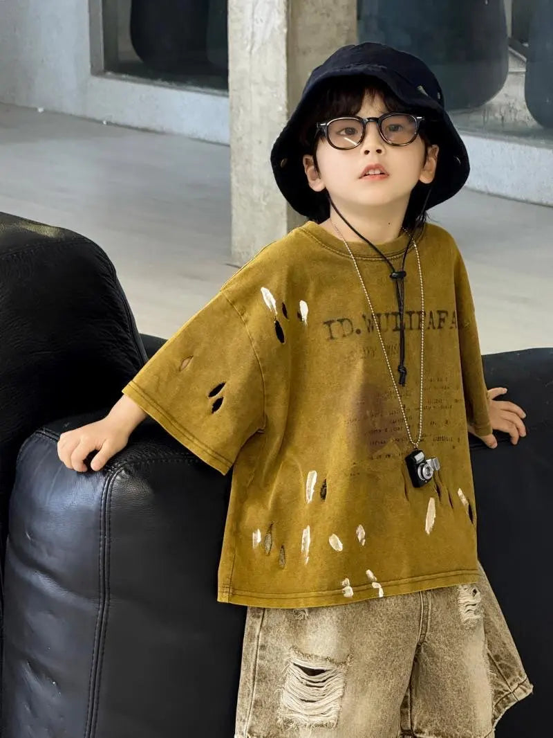 Boys Clothing Set  Korean Loose Shirts+shorts 2pcs/set Sport Suits for Kids Teenager Tracksuits Casual Baby Outfits Clothes