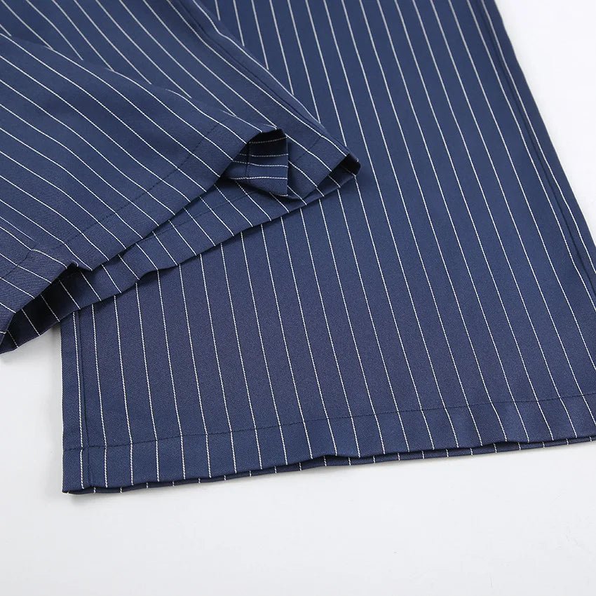 High Waisted Straight Leg Wide Leg Pants For Women's Clothing  Autumn/Winter New Navy Striped Fashionable Casual Pants