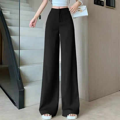 High Waist Zipper Solid Temperament Suit Pants Spring Summer All-match Loose Vintage Straight Pants Casual Fashion Women Clothes