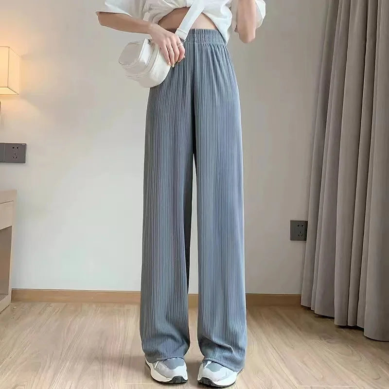 Ice silk wide leg pants for women new summer thin straight leg casual Yamamoto pants, sunscreen and mosquito proof pants