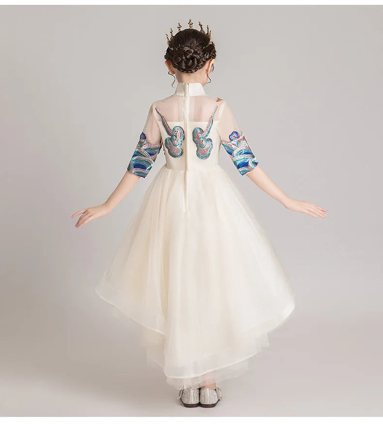 New Fashion Flower Girl Dress Bead Appliques Birthday Party Wedding Dress Children Fancy Princess First Communion Gown