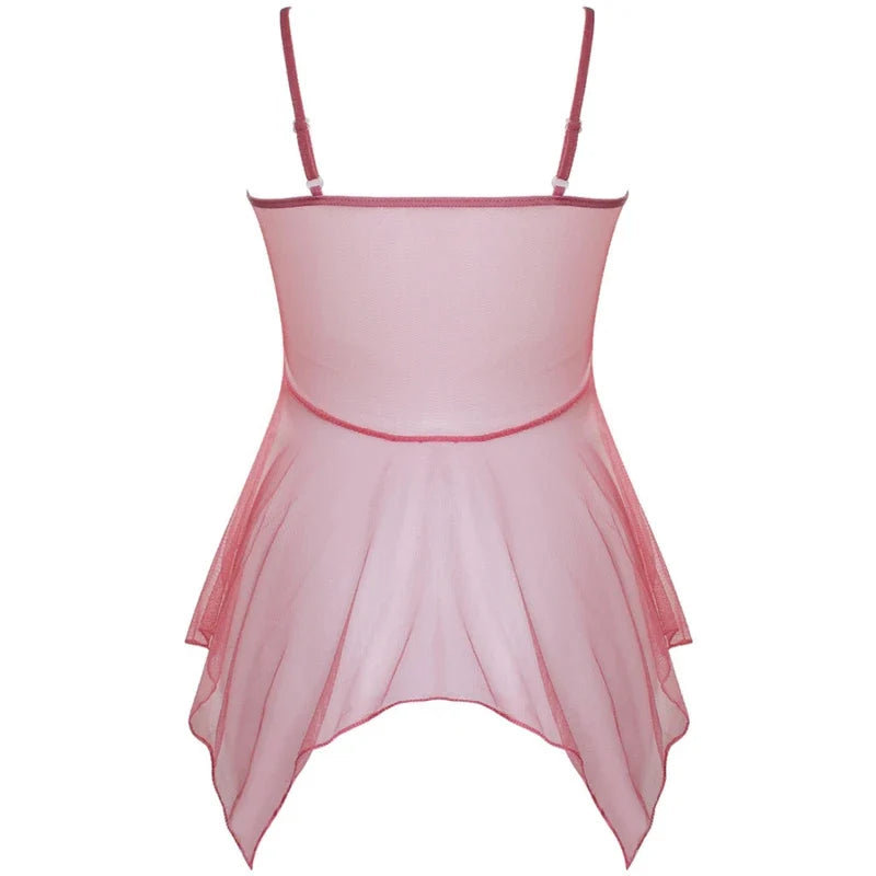 Sexy Lingerie Night Dress For Female Transparent Babydoll Nightwear With G-string Underwear Lace Sleepwear Women's Lingerie Set