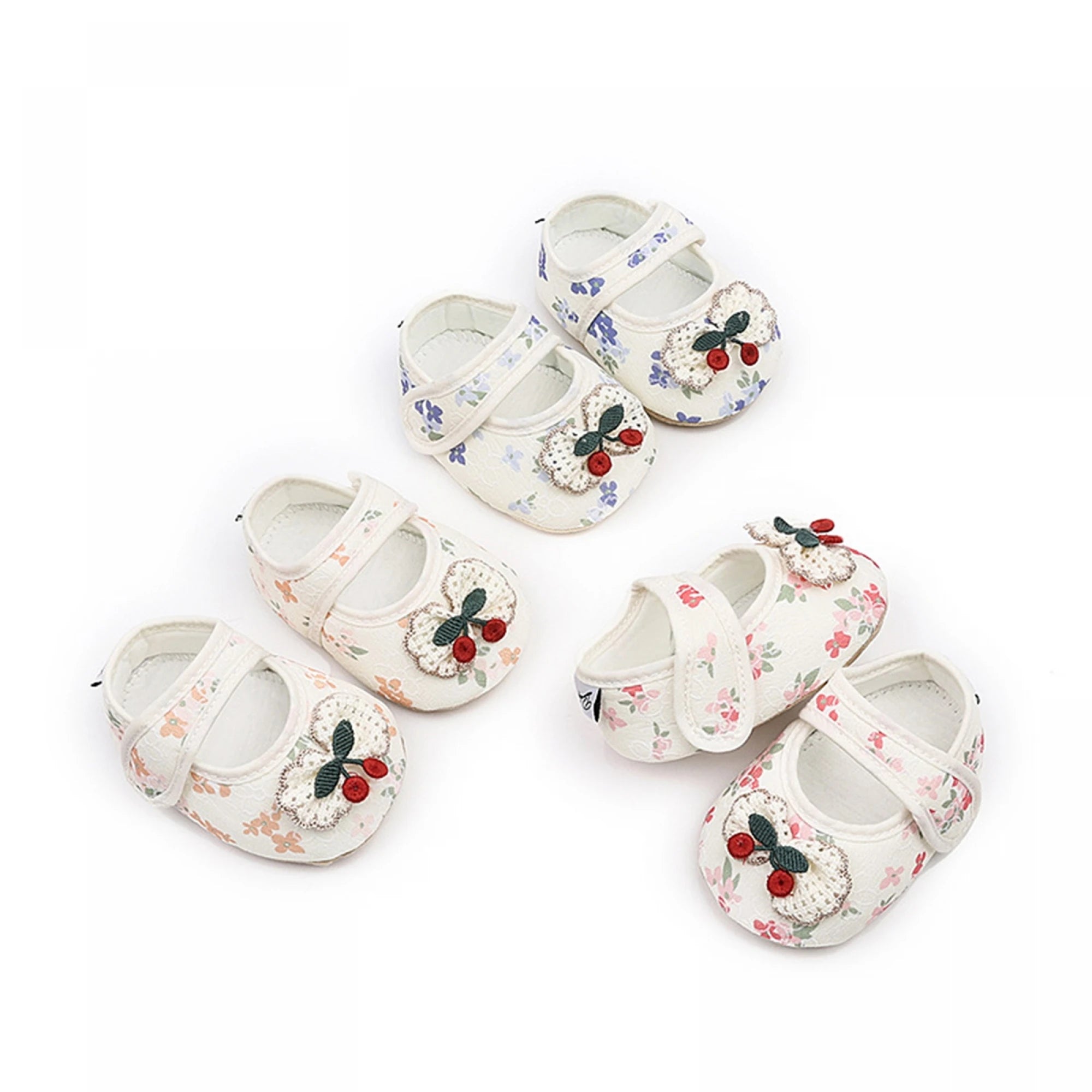 Baby Girls Moccasins Cute Cherry Decor Floral Print Soft Sole Flat Shoes Prewalker Anti-Slip First Walker Shoe