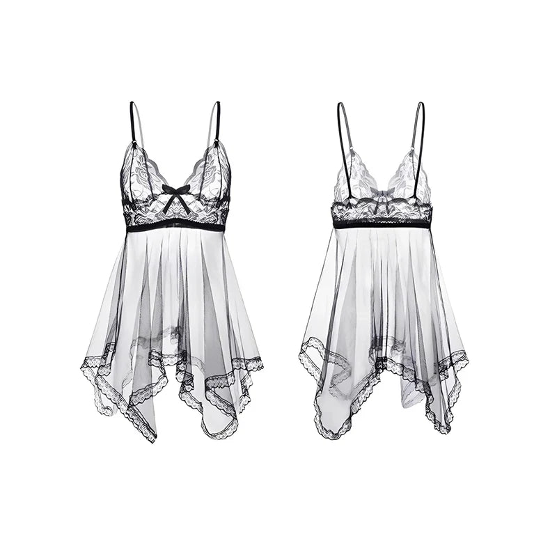 Sexy Lingerie Set Women Sexy Lace Nightgown Transparent V-neck Slip Dress