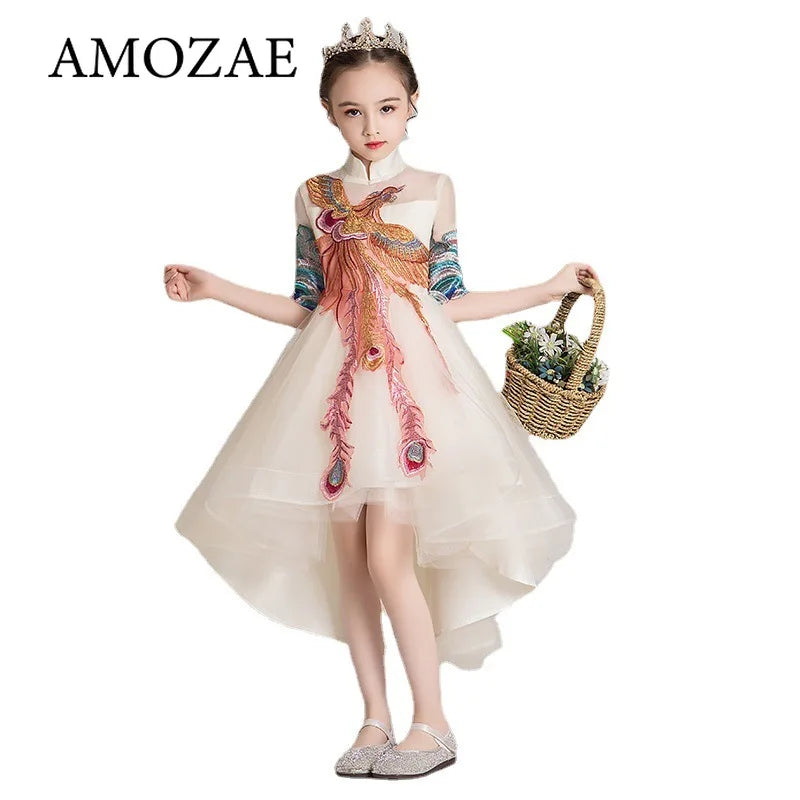 New Fashion Flower Girl Dress Bead Appliques Birthday Party Wedding Dress Children Fancy Princess First Communion Gown