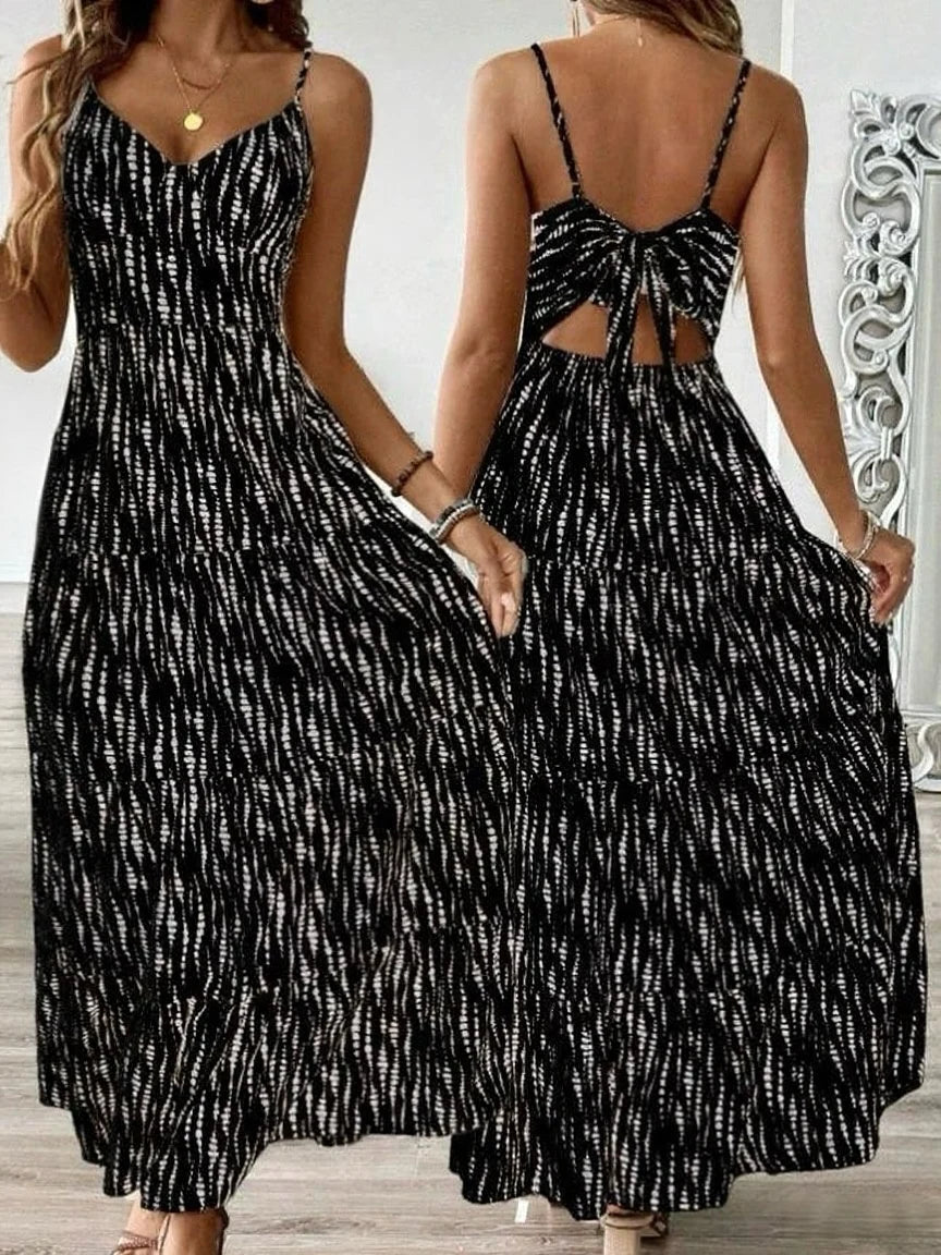 Women's Western Vacation Style Off-the-shoulder Dress Spring/Summer New Asymmetric Striped Design Maxi Dress