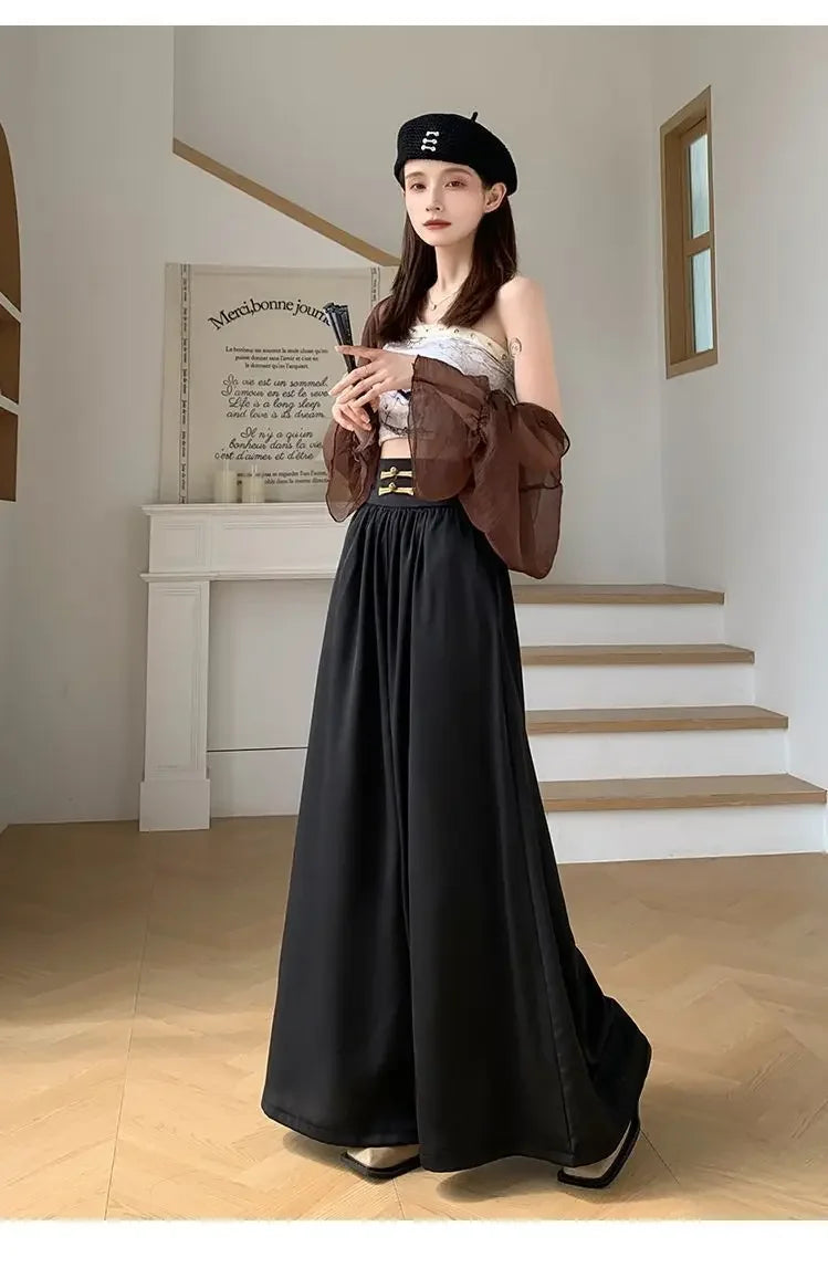 High Waist Drapey Wide Leg Casual Pants Women's Spring Summer New Chinese Design Long Trousers Southeast Asian National Style Bu