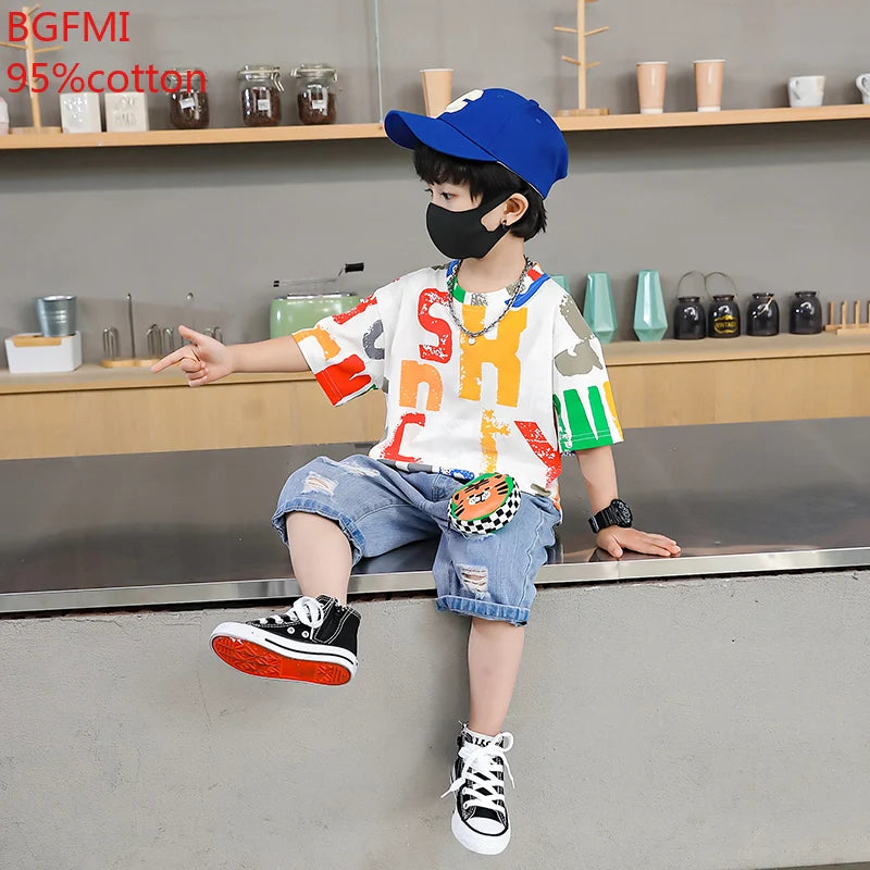 Children Clothing Korean Cotton Short Sleeve Print Shirt+Shorts Set for Toddler Boy Baby Summer Thin Casual Fashion Outfit