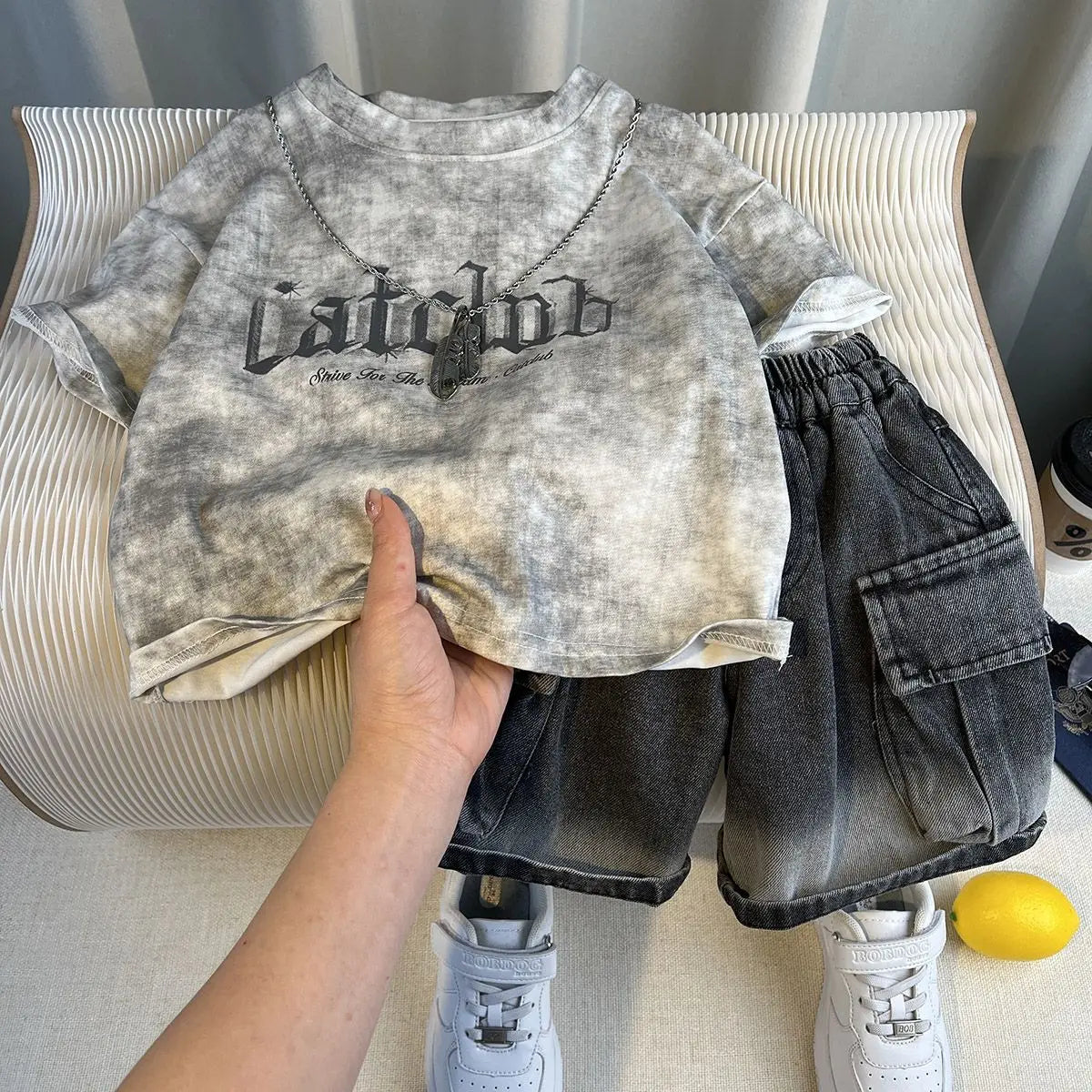 Hot Sale Fashion Baby Boy Suit Summer Clothes Short Sleeve T-shirt Short Jeans 2 Piece Set Kids Outfit  Children's Costume