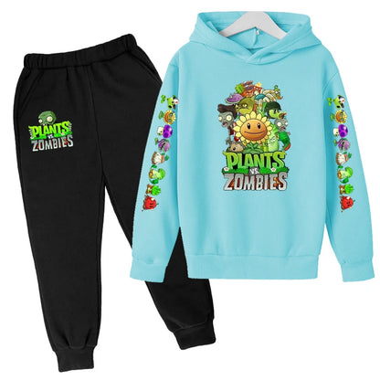 Kids Hooded Pullover Popular Game Plants vs. Monster Print Boys/Girls Top/Pants 3-13Y Casual Fun Sports Charming  Clothing Set