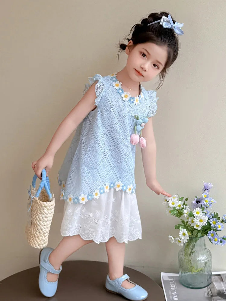 New Children's Fly-sleeved Skirt Summer Dress Girls Princess Dress Girls Vest Skirt