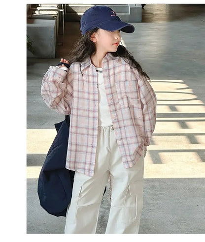 Girl's Shirt Spring and Autumn 2025 New Children's Spring Clothing Top, Stylish Thin Children's Plaid Shirt